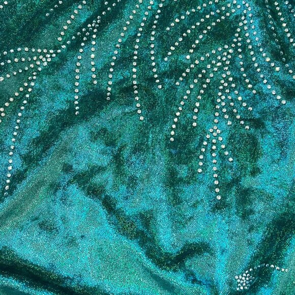 Green Sparkle Destira Gymnastics Leotard Girls XL with Scrunchie - Picture 5 of 5